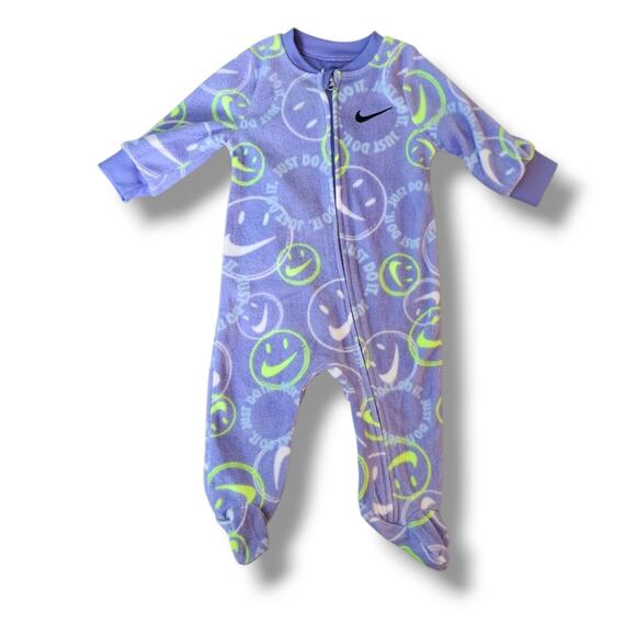 Nike Smiley Logo Fleece Footies One Piece In Purple - Picture 1 of 3
